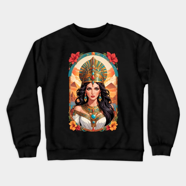 Cleopatra Queen of Egypt retro vintage floral design Crewneck Sweatshirt by Neon City Bazaar